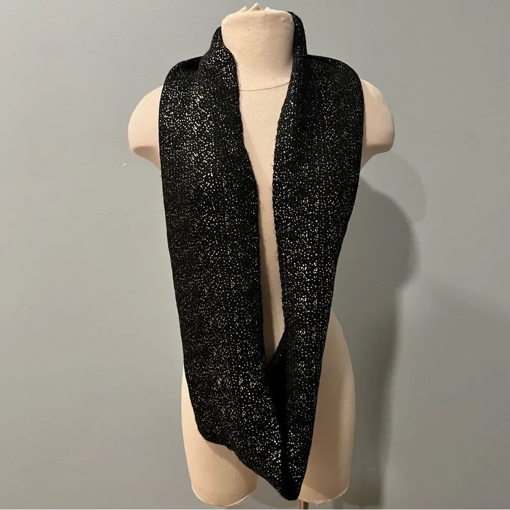 Catherine Malandrino Black & Gold Speckled Knit Infinity Scarf